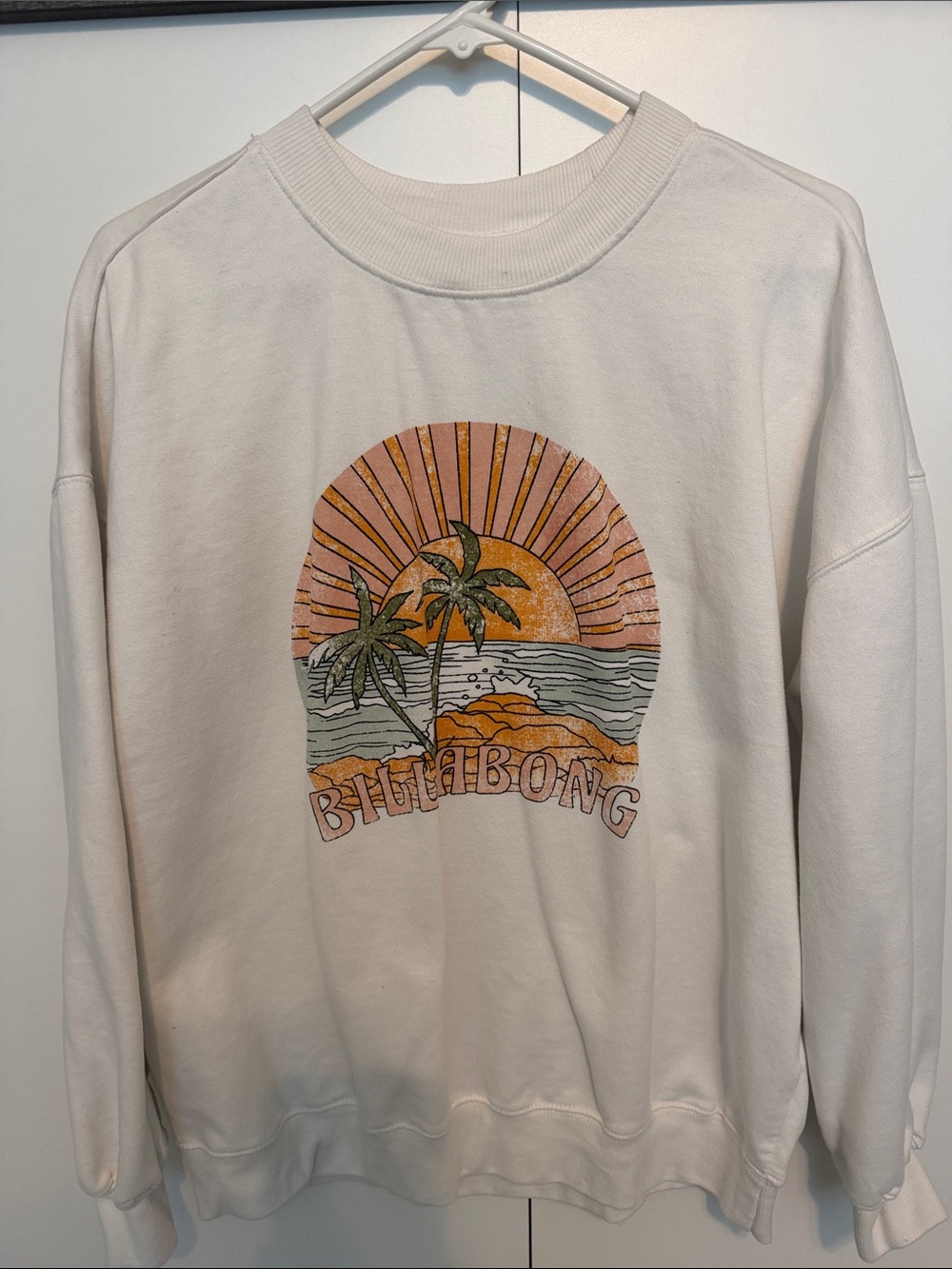 Billabong Cream Crewneck Sweatshirt with Sunset Graphic